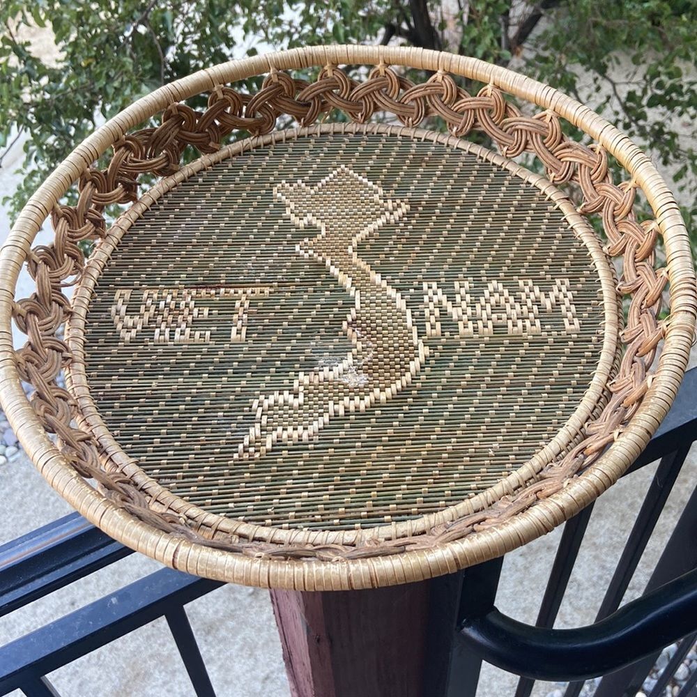 Vintage Handmade Bambu Home Round Serving Tray